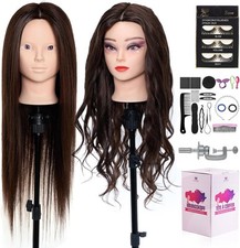 24inch 50% Real Human Hair Training Head Cosmetology Hairdressing Mannequin Doll