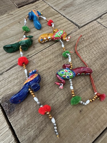 Colourful wooden hanging birds - wooden,