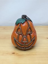 Vintage Halloween Glass & Metal Pumpkin Jack O Lantern Candle Holder Decoration