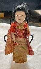 Antique Ichimatsu Japanese Doll 6”tall, Kimono Glass Eyes, Gofun. & Chair