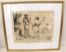 BALMIER The Bathers ANTIQUE Cartoon Drawing Lithograph Print FRAMED - C68