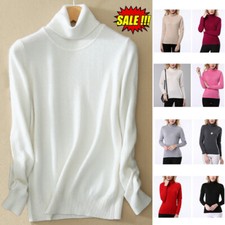 Womens Cashmere Turtleneck Sweater Slim Knitted Pullover Soft Elastic Jumper