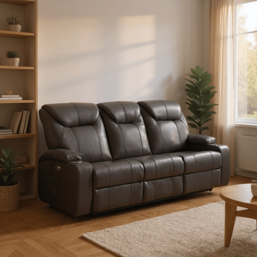 Leather recliner sofa suite - recliner,