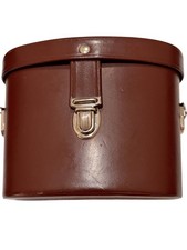 Vintage Carl Zeiss Brown Leather Camera Case with Metal Clasp and Red Interior