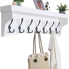 WEBI Wall Mounted Coat Rack Shelf,60cm Long White Wall Shelf Hooks RRP £65.99