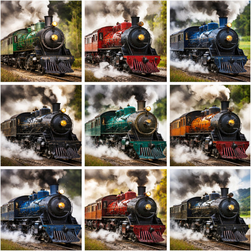 Steam trains nine frames - steam, in
