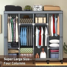 LOEFME Canvas Wardrobe – Four-Column Foldable Fabric Closet with Large Storage