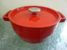 Cast Iron Red Enamelled Pyrex Stove Top /Oven Slow Cook Casserole