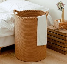 Woven Laundry Basket,Tall Wicker Large 15D × 20H, Light Brown 