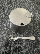 Old Hall Robert Welch Mustard Pot and Spoon. Stainless Steel
