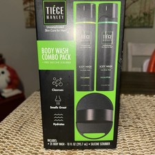 Tiege Hanley Body Wash Combo For Men (2) 10 fl oz  Wash & (1) Silicone Scrubber