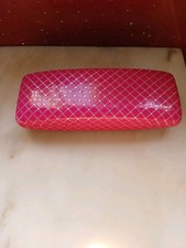 Ladies Pink Diamond Patterned Glasses Case, Hinged, Pink Velour Lining. VGC