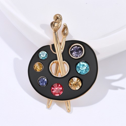 Black paint pallete brooch - black,
