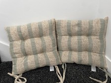 2 DUNELM SEAT PAD CUSHIONS - GREEN STRIPE - 41 X 41 CM - VGC