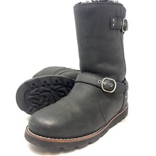 UGG Boots Womens Sz 7 M Noira Black Waterproof Pull On Leather Shearling 1001733