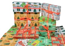 6 Folded Sheets Christmas Luxury Wrapping Paper with 6 Name Tags & 9M Ribbon