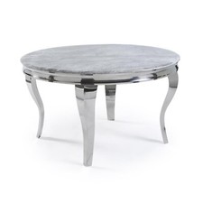 FurnitureDW Luxury Louis 130cm Round Dining Table Grey Marble Top w/ Chrome Legs