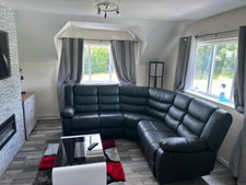 Roma Recliner Corner Sofa Black Aire Leather with Drop Down Cupholders