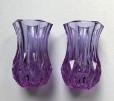 Vintage Small Crystal Neodymium Alexandrite Amethyst Coloured Glass Bud Vases x2