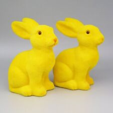 2x Yellow Easter Bunny Flocked 15cm Tall Rabbit Animal Ornament Sculpture  