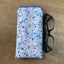 Handmade Fabric Padded Glasses Case Zip Pouch Blue Spring Floral 