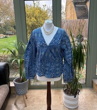 Anthropologie Forever That Girl Blue Embroidery Print Boho Cotton Smocked Blouse