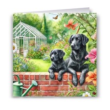 Black Labrador and Pup in Garden Birthday Card - Dog