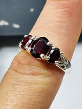 TJC silver and high quality garnets trilogy ring UK size M never worn