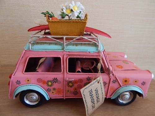 Vintage floral pink mini car - vintage,