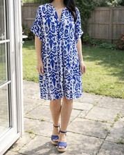 Next blue white linen midi