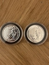 2015 and 2018  1 oz Silver Britannia Coins (Royal Mint) 2 Coins