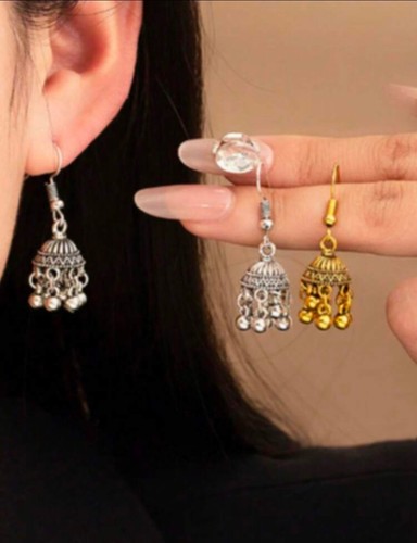 Tiny small gold silver jhumka - small,