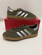 Adidas Handball Spezial Olive/Silver Suede Shoes Trainers Size UK 9.5 JH7558