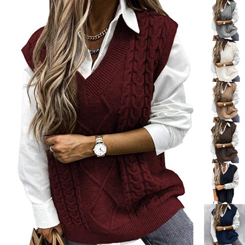 Ladies cable knit - v, vest