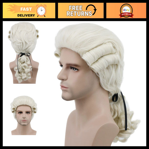 Long beige colonial wig - beige,