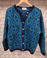 LADIES EDINBURGH BLUE MIX MOHAIR CARDIGAN UK L CG F11