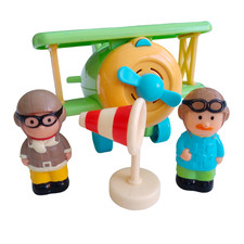 ELC Happyland Vintage Style Aeroplane Plane Playset & Toy Figures With Sounds