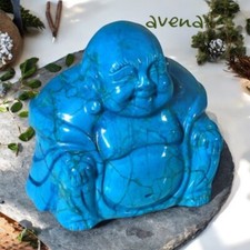 Blue Howlite Carved Buddha Healing Gemstone Polished Crystal Large.