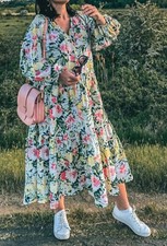 H&M Trend Conscious White Bloom Floral Oversized Maxi Dress M 10 12 14 16 BNWT