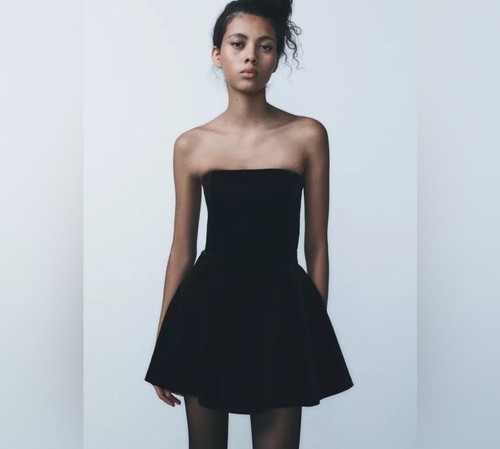 Zara black velvet romper dress - black,