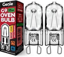 G9 Halogen Oven Bulb 25W 230V (Pack of 2) Oven-Rated 300°C Heat Tolerant Lamps