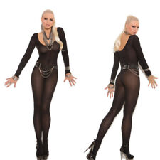 Black Long Sleeve Opaque Bodystocking Size 8-12 Sexy Elegant Moments Open Crotch