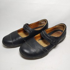 Clarks Size 4 ? Unstructured Ladies Black Leather Flat Mary Jane Shoes 