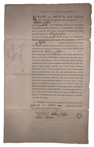 1794 pennsylvania land grant - pennsylvania,
