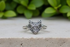 Sterling  Silver  (925)  Norse  Viking  Wolf  Fenrir  Head  Ring   !!    New  !!