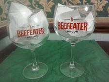 2 X  DIFFERENT BEEFEATER GIN  BALLOON GLASSES -7 1/2" HIGH- QUALITY RETRO-VGC