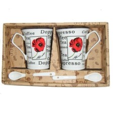 Tea Coffee Poppy Flower Mugs