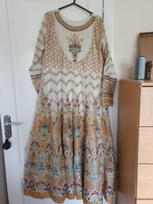 Pakistani  Indian Mehndi Wedding Party Wear Dress White Gold Yellow, MEDIUM