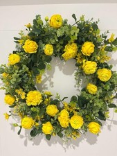 Yellow Handmade Door Wreath with Artificial Flowers for Spring Summer
