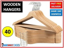 40 x WOODEN COAT HANGERS SUIT GARMENTS CLOTHES WOOD HANGER TROUSER BAR SET NEW
